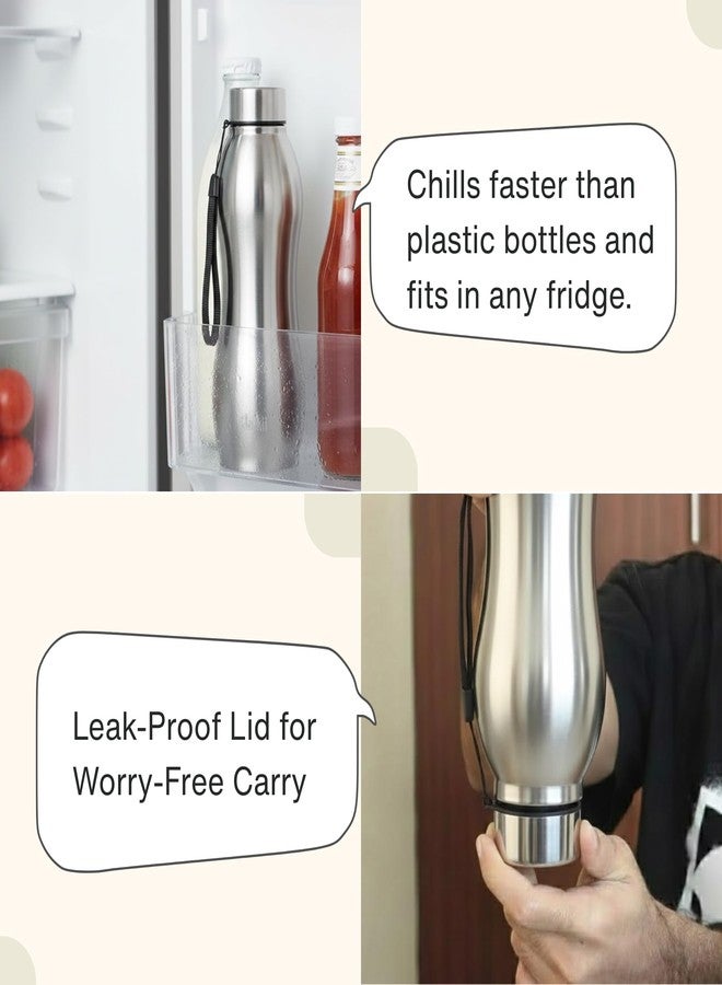 Clazkit زجاجة مياه كلازكيت بلاتينا برو كلاسيك من الفولاذ المقاوم للصدأ، سعة 1000 مل، طقم من قطعتين | معتمدة من معهد المواصفات والمقاييس الهندي | مانعة للتسرب، مقاومة للصدأ، خالية من مادة BPA، متينة للاستخدام في الجامعة، الثلاجة، الرياضة، النادي الرياضي، اليوغا، والمكتب - Image 4